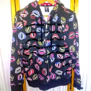 **3/$15** Full Zip Hoodie Black with Lip Theme Size XL